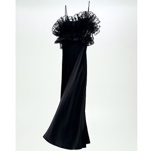 NWT Zara formal satin maxi dress with polka dot tulle detail sz S *gr8 for prom!